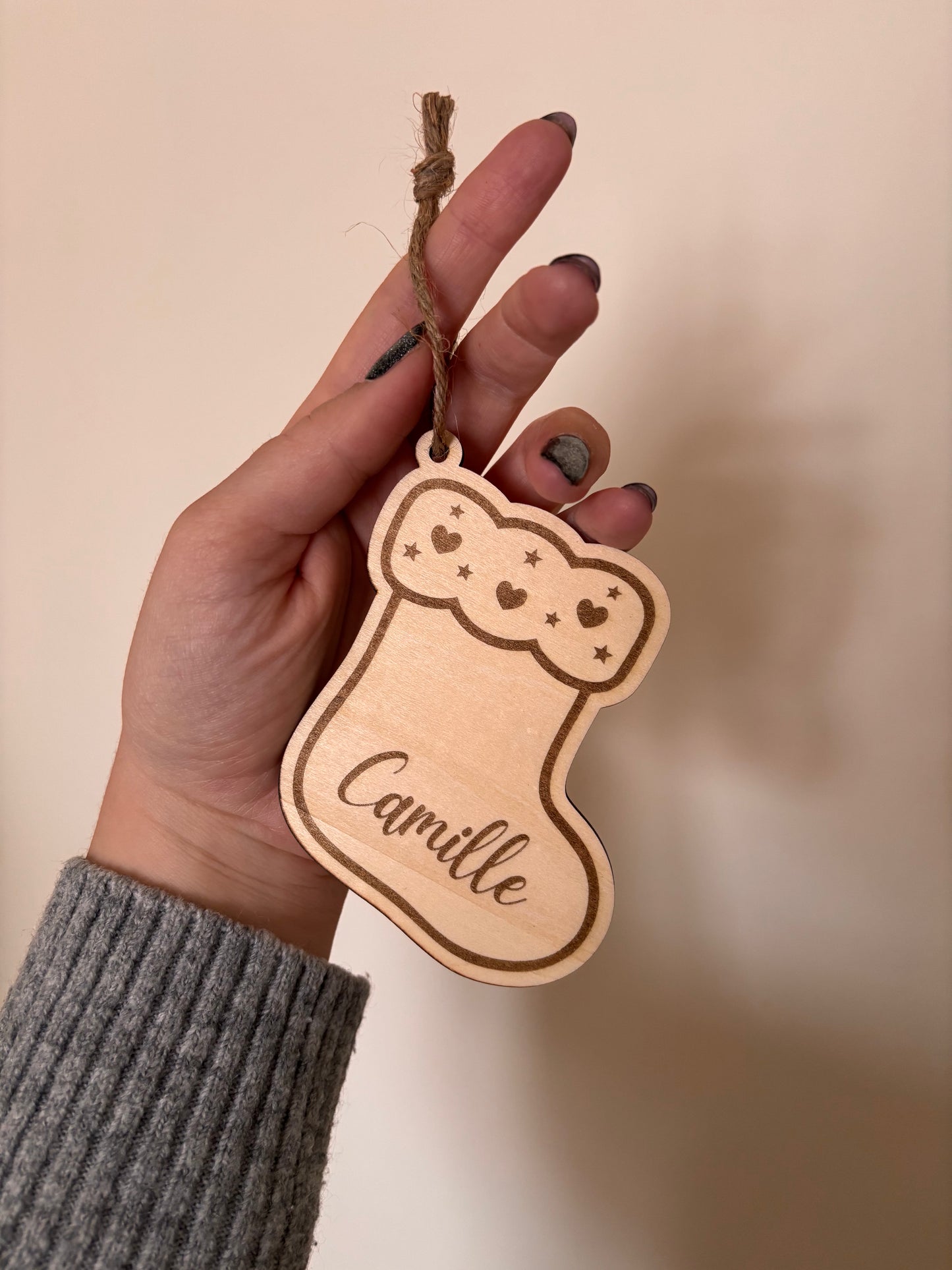 Chaussette de Noël suspension bois personnalisée