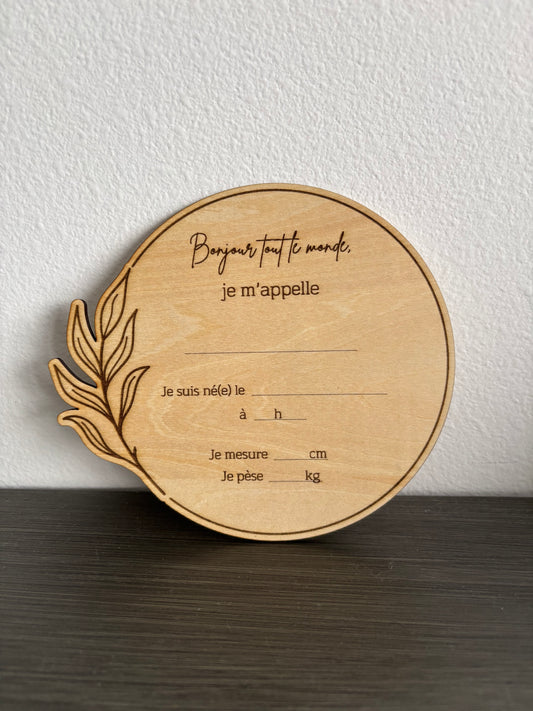 Disque naissance bébé bois à compléter