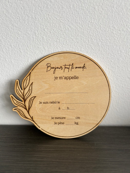 Disque naissance bébé bois à compléter